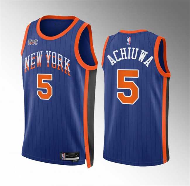 Men%27s New Yok Knicks #5 Precious Achiuwa Blue 2023-24 City Edition Stitched Basketball Jersey Dzhi